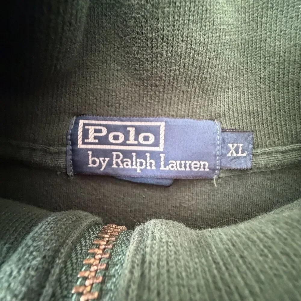 Vintage Polo Ralph Lauren Men XL Green 1/4 Zip Pullover Sweater Pony YKK